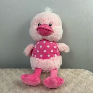 Gitzy Pink Duck Plush Stuffed Animal Toy White Polka Dots Rattle Duckie